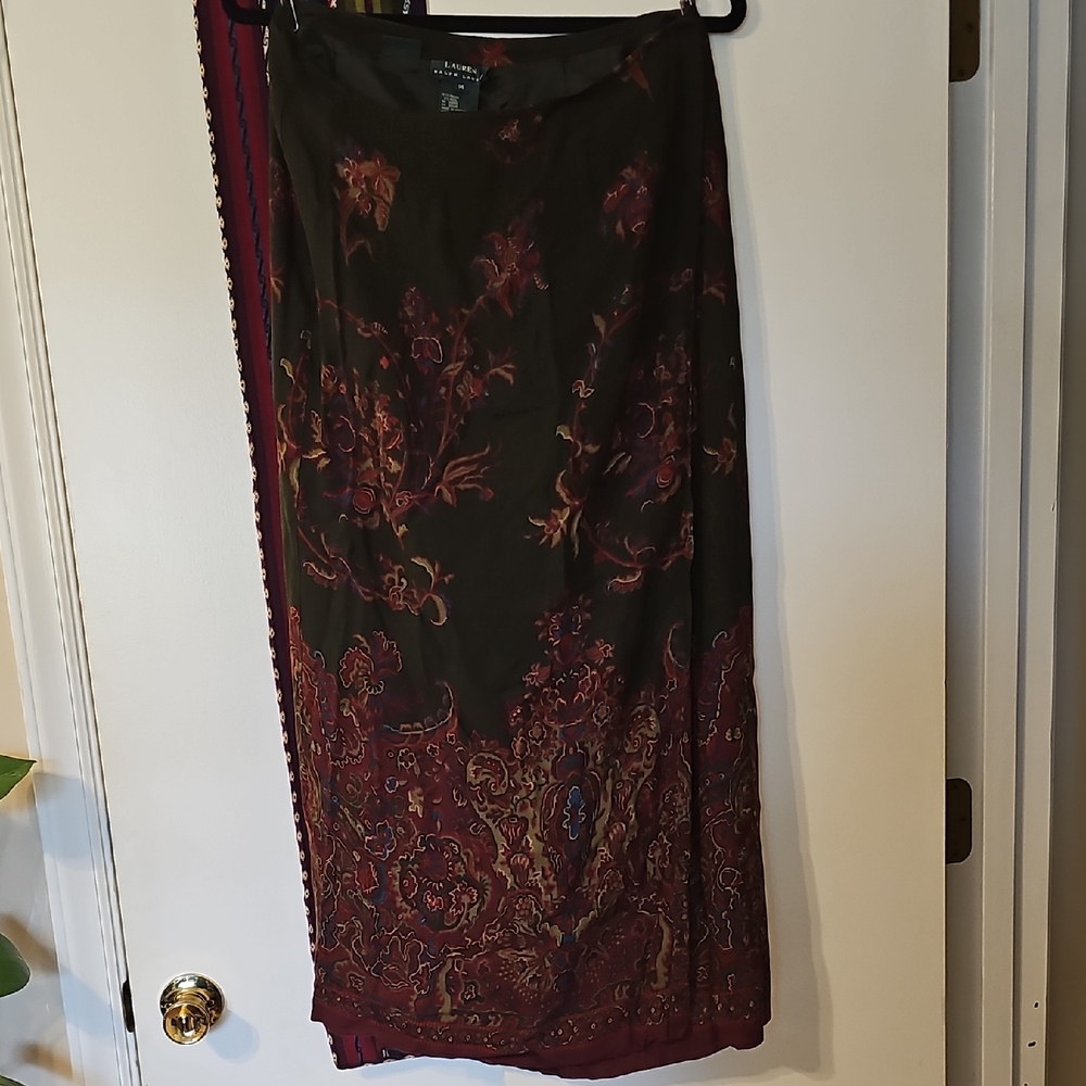 Ralph Lauren Dark Floral Wrap Maxi Skirt